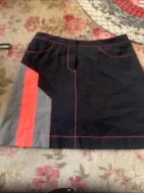 Black Mini Skirt with Coral and Gray Side Panels